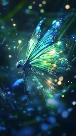 Bioluminescent butterfly rendered in luminous bokeh-rich macro field