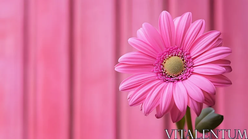 Pink Gerbera Daisy Against Monochromatic Fabric Backdrop.