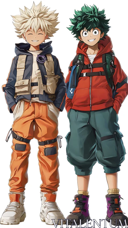 Backpack rebels in cargo gear grinning at tomorrow.