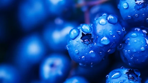 Macro study of dewy blueberries emphasizes surface tension