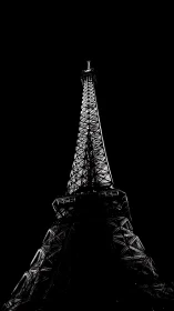 Monochrome Eiffel Tower silhouette in high-contrast night study.