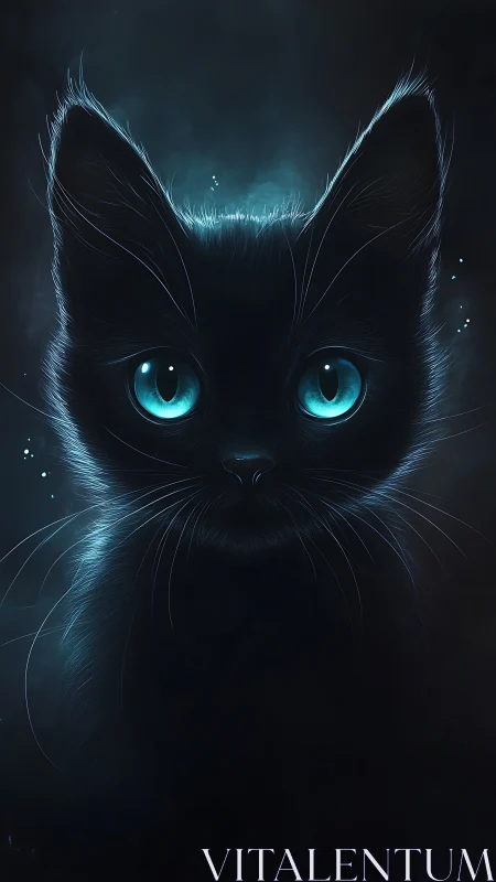 Luminescent Gaze: Black Cat with Piercing Turquoise Eyes