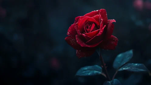 Deep crimson bloom with prismatic depth: atmospheric rose study.