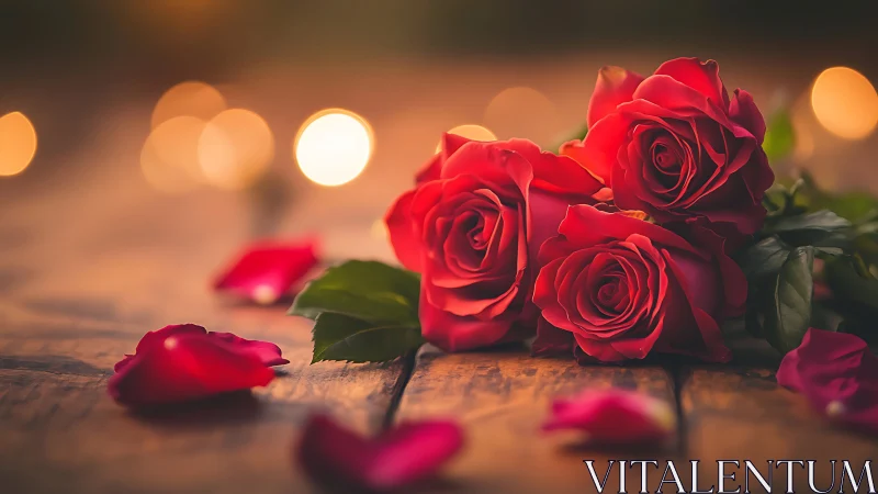 Velvet Red Roses Under Warm Bokeh Lights