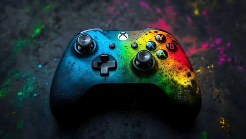 Xbox One Controller with Neon Splatter Paint Finish and Gradient Color Effects