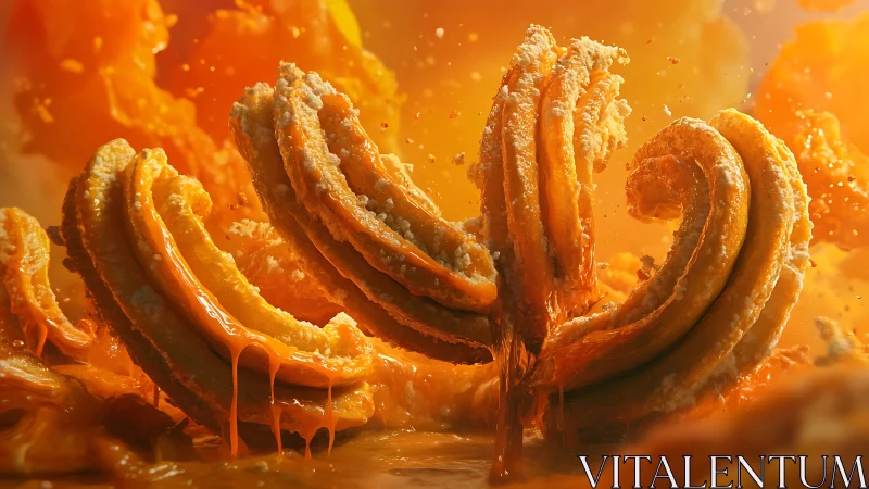 Caramel-splashed churro spirals ignite a molten dessert dream.
