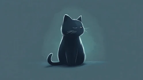 Minimalist side-view silhouette of stylized dark cat figure