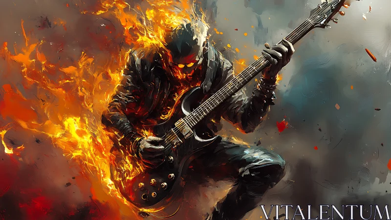 Inferno shredder ignites stage in blazing guitar storm.
