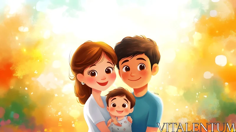 Happy Family Glowing Together in Golden Warmth.