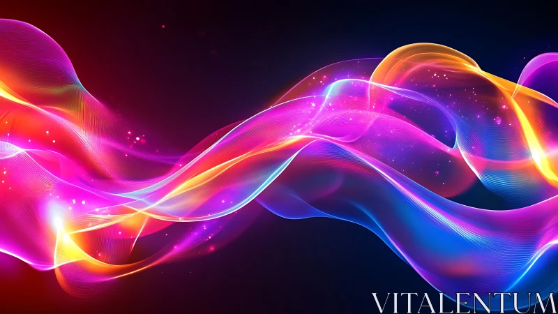 Multicolored luminous waveforms on dark gradient background.