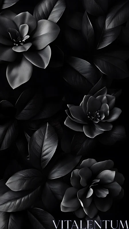 Elegant black and white flowers dancing in dramatic shadows.