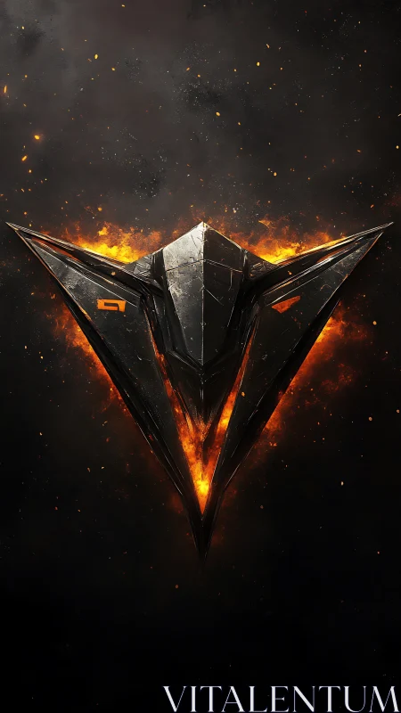 Forged obsidian emblem suspended in infernal blaze.