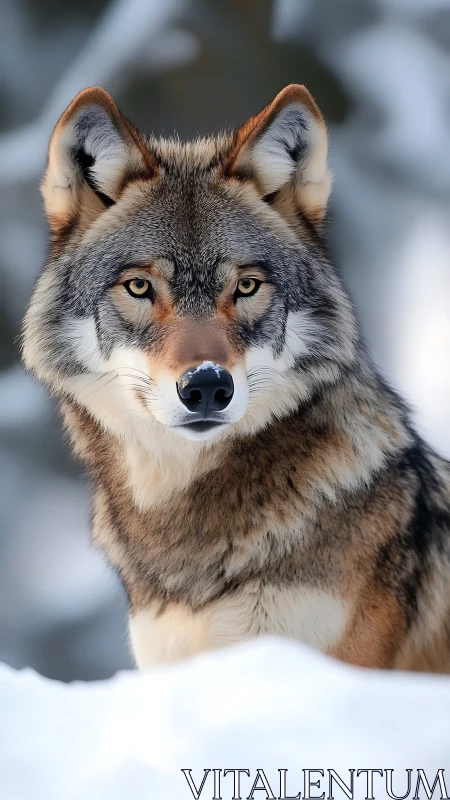 Wild gray wolf portrait in snowy winter habitat focus.