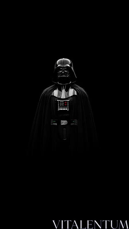 Centralized dark-armored figure rendered with stark minimal lighting