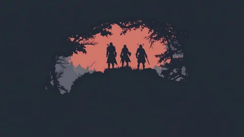 Sunset silhouettes of three quiet roaming adventurers.