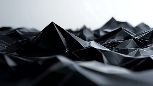 Abstract black low poly peaks in glossy 3D landscape.