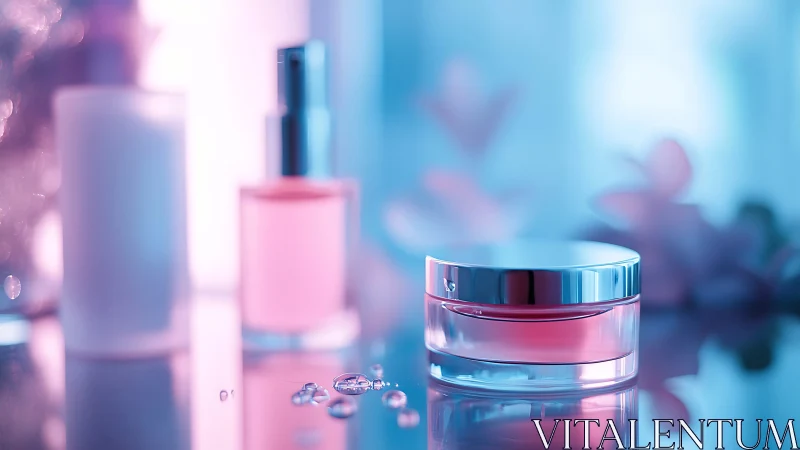 Softly glowing skincare jars invite a calm self-care moment