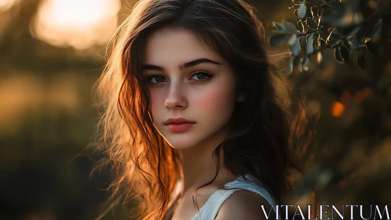 Soft golden hour portrait of young woman in shallow focus