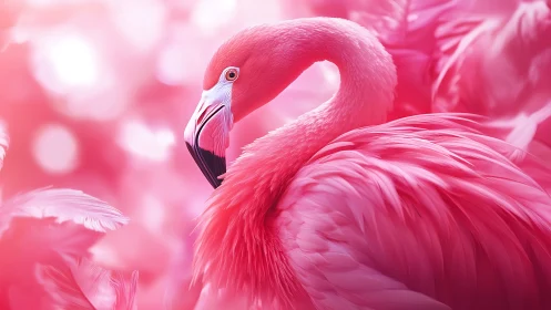 Glowing flamingo muse swirling in a cotton candy haze.