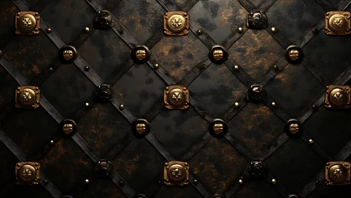 Regal lattice of blackened leather and brooding gold studs.