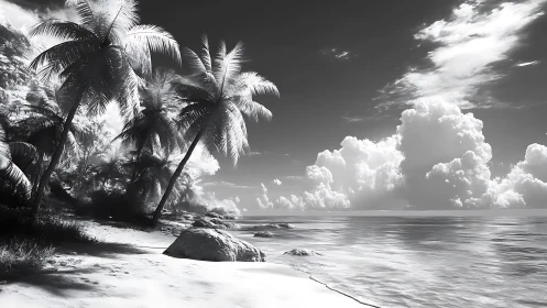 Tropical Beach Paradise with Palm Trees