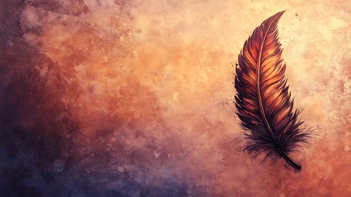 Gentle glowing feather rests softly on warm painted light