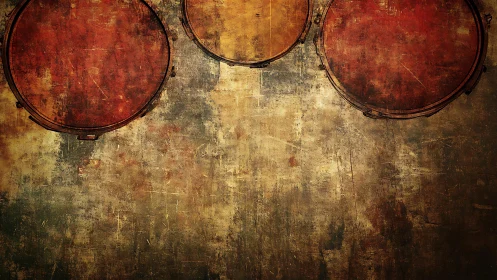 Vintage Abstract Drum Art with Textured Grunge Background.