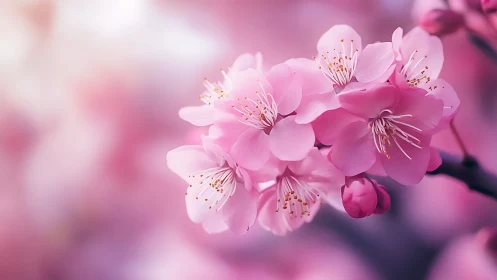 Pink blossoms with detailed stamens against soft bokeh.