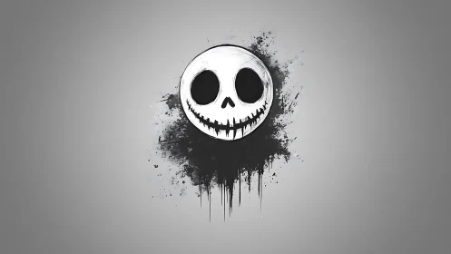 Grinning skull face splashes through inky grayscale twilight.