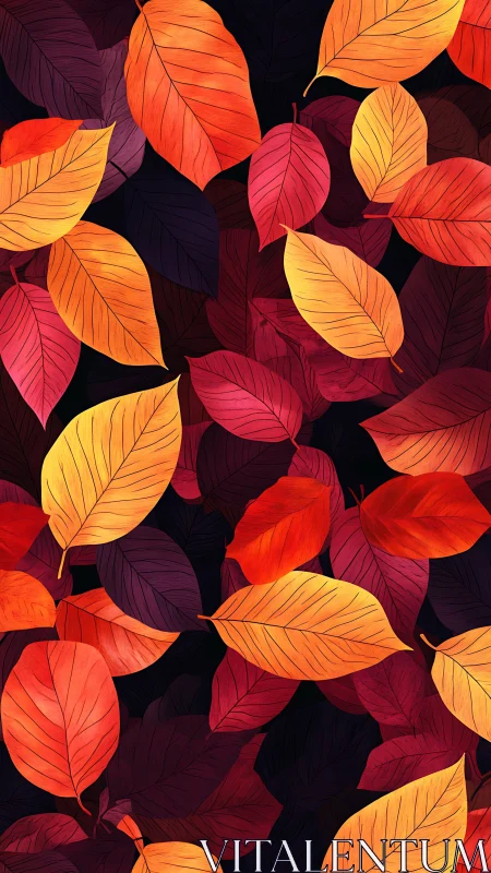 Glowing autumn leaves drift over a rich, shadowed forest ground