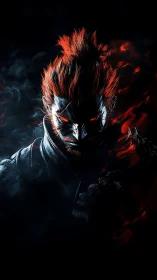 Demonic warrior portrait with high contrast rim lighting and red aura