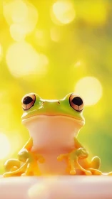 Photorealistic tree frog portrait with luminous bokeh field.