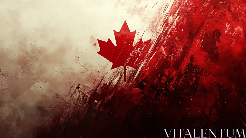 Canadian maple leaf flag depicted in abstract red brush strokes