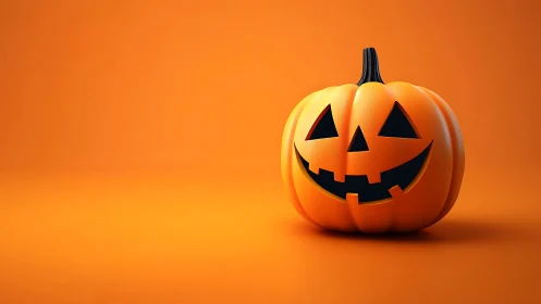 Smiling jack-o-lantern on vivid monochrome orange backdrop.