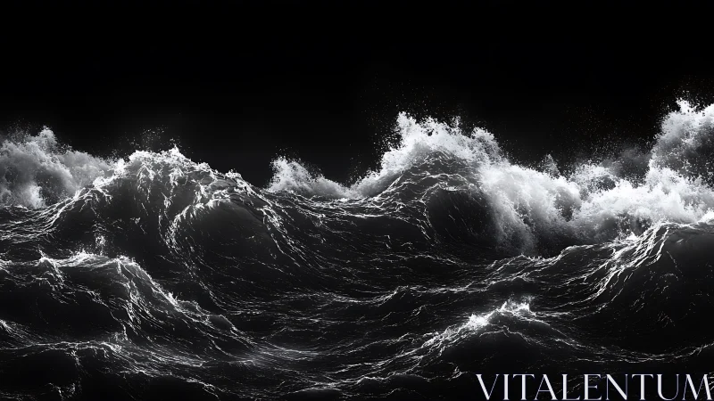 High-contrast monochrome ocean wave turbulence field study.