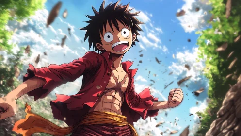 Dynamic shonen hero in high-energy anime motion field.