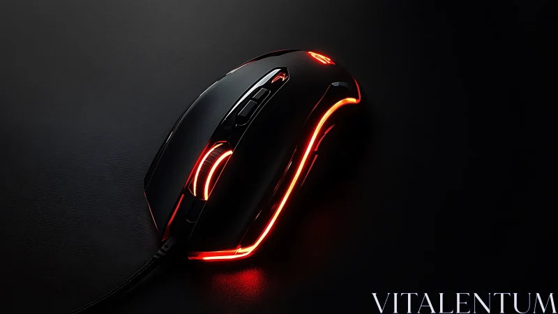 Wired gaming mouse shows red LED accents on dark surface