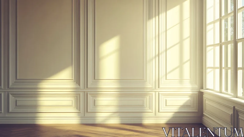 Sunlit wall paneling turns quiet corner into a soft stage