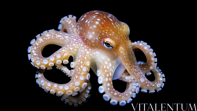 Macro portrait captures patterned octopus on black background.