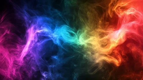 Multicolored luminous smoke forms horizontal spectral band