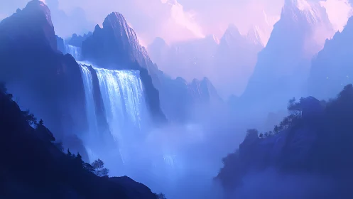Moonlit cascades drift through dream-drowned violet peaks.