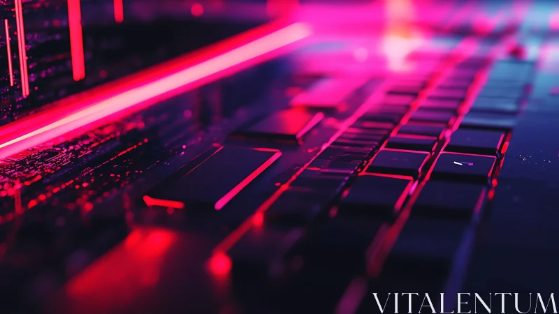 Neon circuits whisper along a liquid glass keyboard horizon