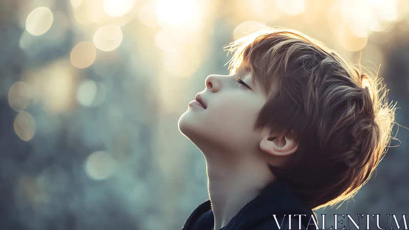 Profile view of child with closed eyes against bokeh background