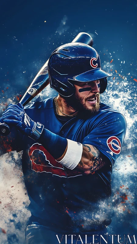 Dynamic digital portrait of baseball batter in mid-swing.