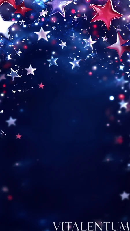 Patriotic red white blue star border on midnight background.