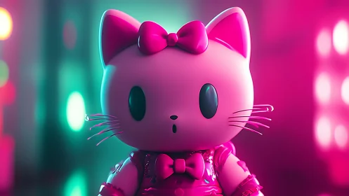 Neon bubblegum kitty idol glows in candy nightclub haze.