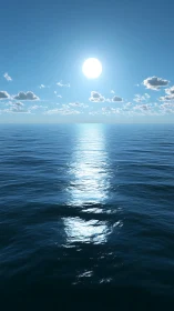 Sunlit ocean surface forms vertical specular reflection band