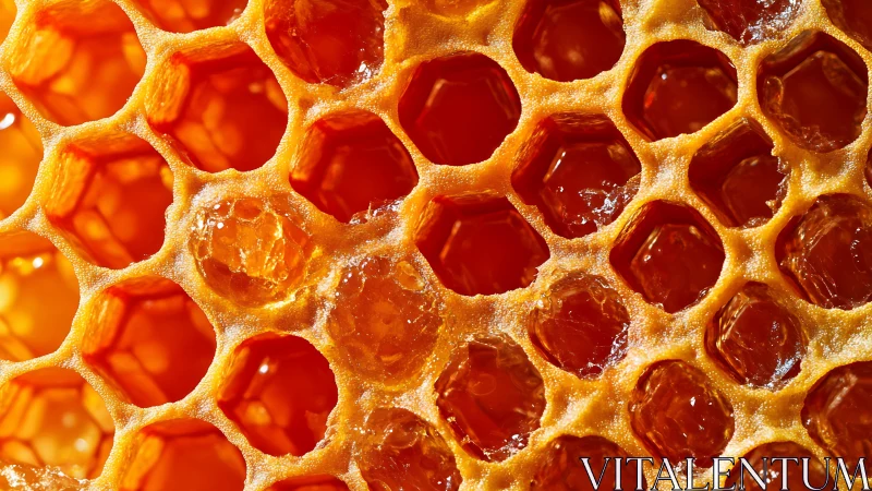 Honeycomb macro with translucent golden hexagonal cells.