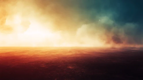 Ethereal desert horizon under blazing, cinematic sky.