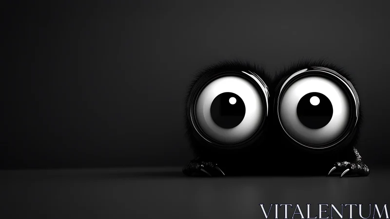 Huge-eyed furry creature in moody minimalist darkness.